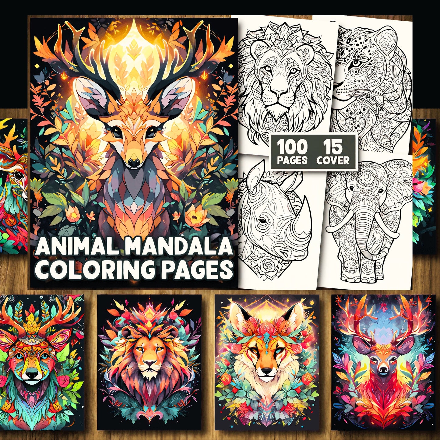 100 Animals Mandala Coloring Pages for Adults: Serene & Intricate Designs + 15 Covers (Printable, PDF, PNG) - Instant Download. Sent to your purchase email!