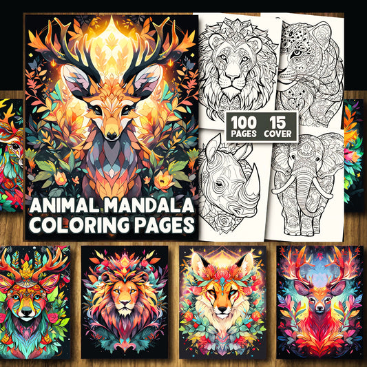 100 Animals Mandala Coloring Pages for Adults: Serene & Intricate Designs + 15 Covers (Printable, PDF, PNG) - Instant Download. Sent to your purchase email!