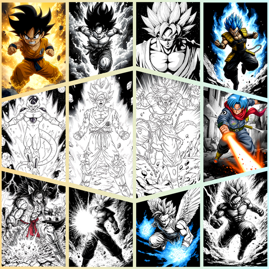 Dragon Ball Z: 200+ Legendary Coloring Pages in 4K UHD - Unique, Must-See Art (Printable Black & White PNG) - Instant Download | Directly to Your Inbox!