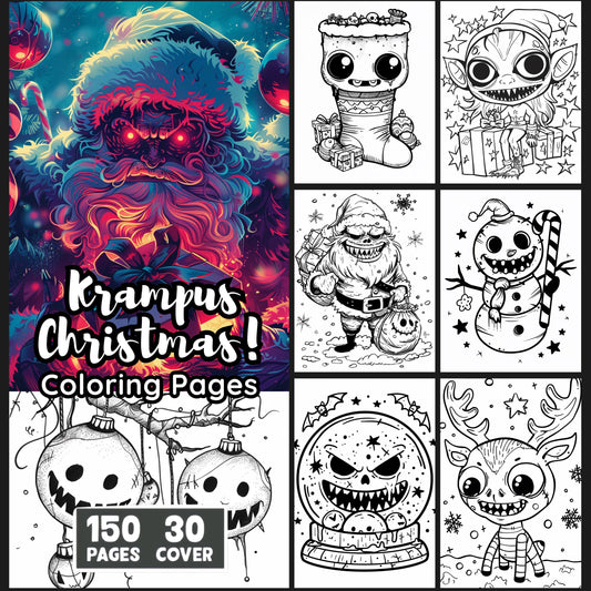 Krampus Coloring Pages: 150+ Printable Xmas Designs + 30 Covers (PDF, JPG, PNG) - Instant Download. Sent to your purchase email!
